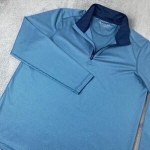 Maelreg Mens Large Performance Pullover Blue Striped Quarter Zip Long Sleeve